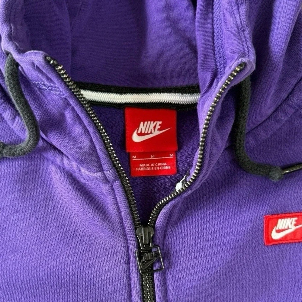 Nike Big Logo Full Zip Hoodie Fleece Size M Purple Raglan Graphic Sweatshirt